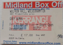 Gary Numan Wolverhampton Wulfrun Hall Ticket 2006